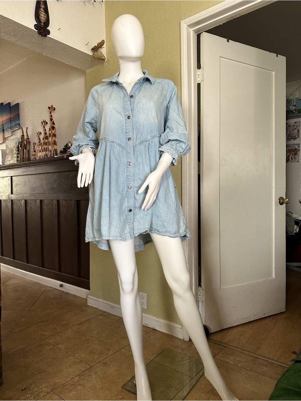 We The Free Light Blue Denim Shirt Dress